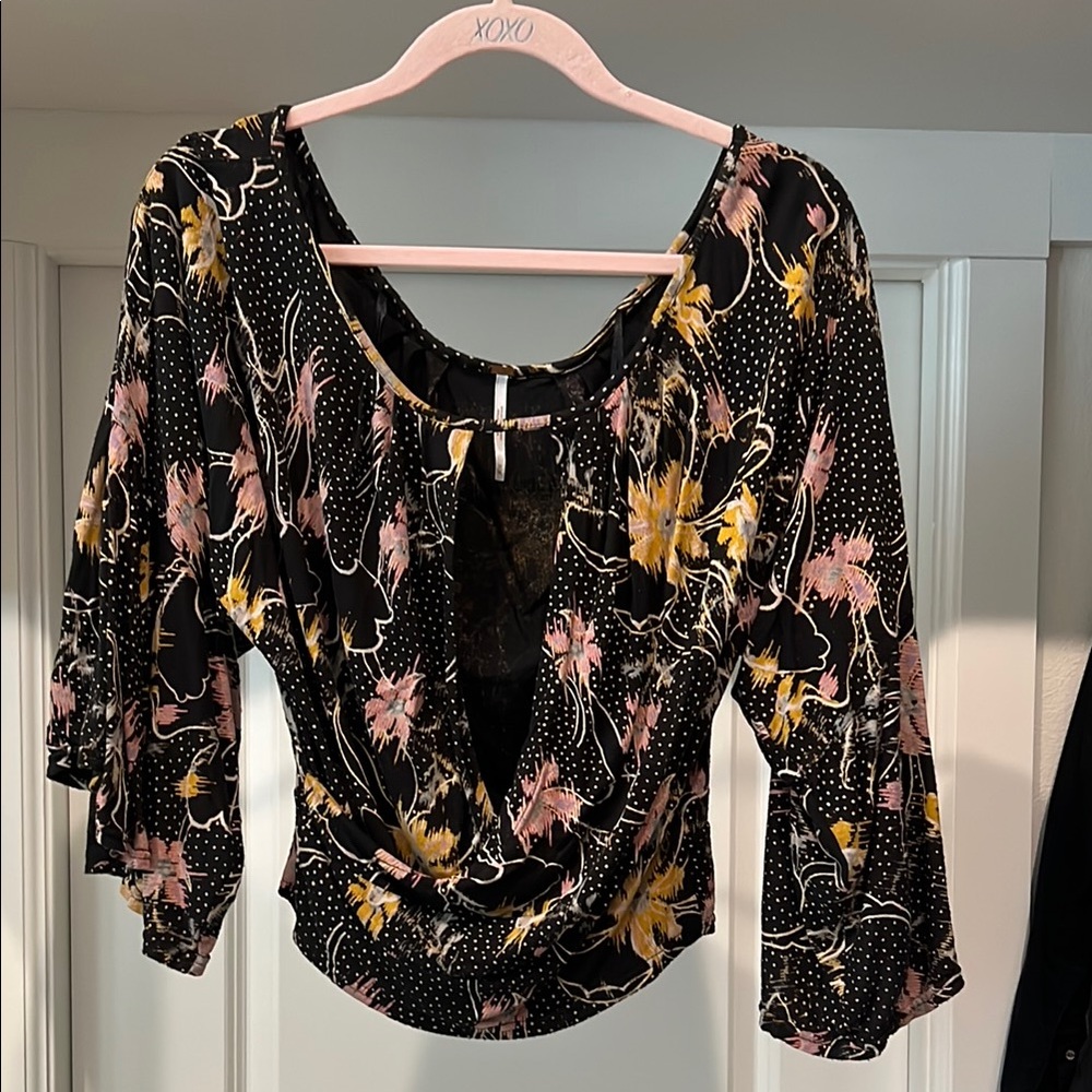 Free People Last Time Floral Black Top